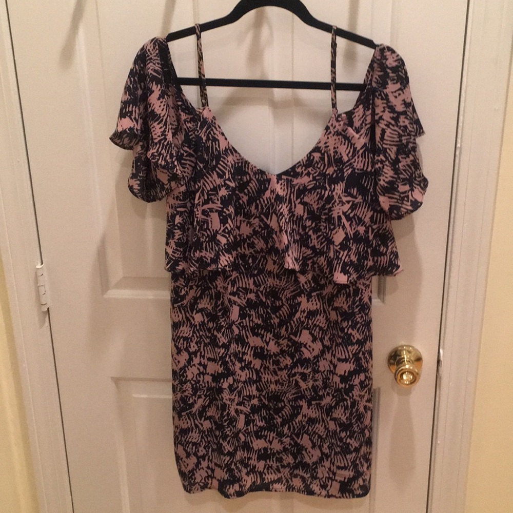 Large Open Shoulder Navy and Pink Aqua Dress